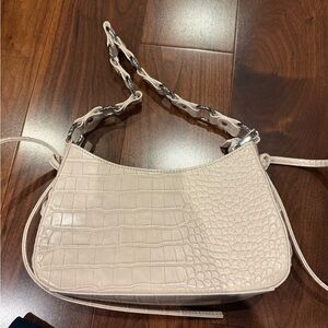 Urban Outfitters Cream Croc-Embossed Shoulder Bag